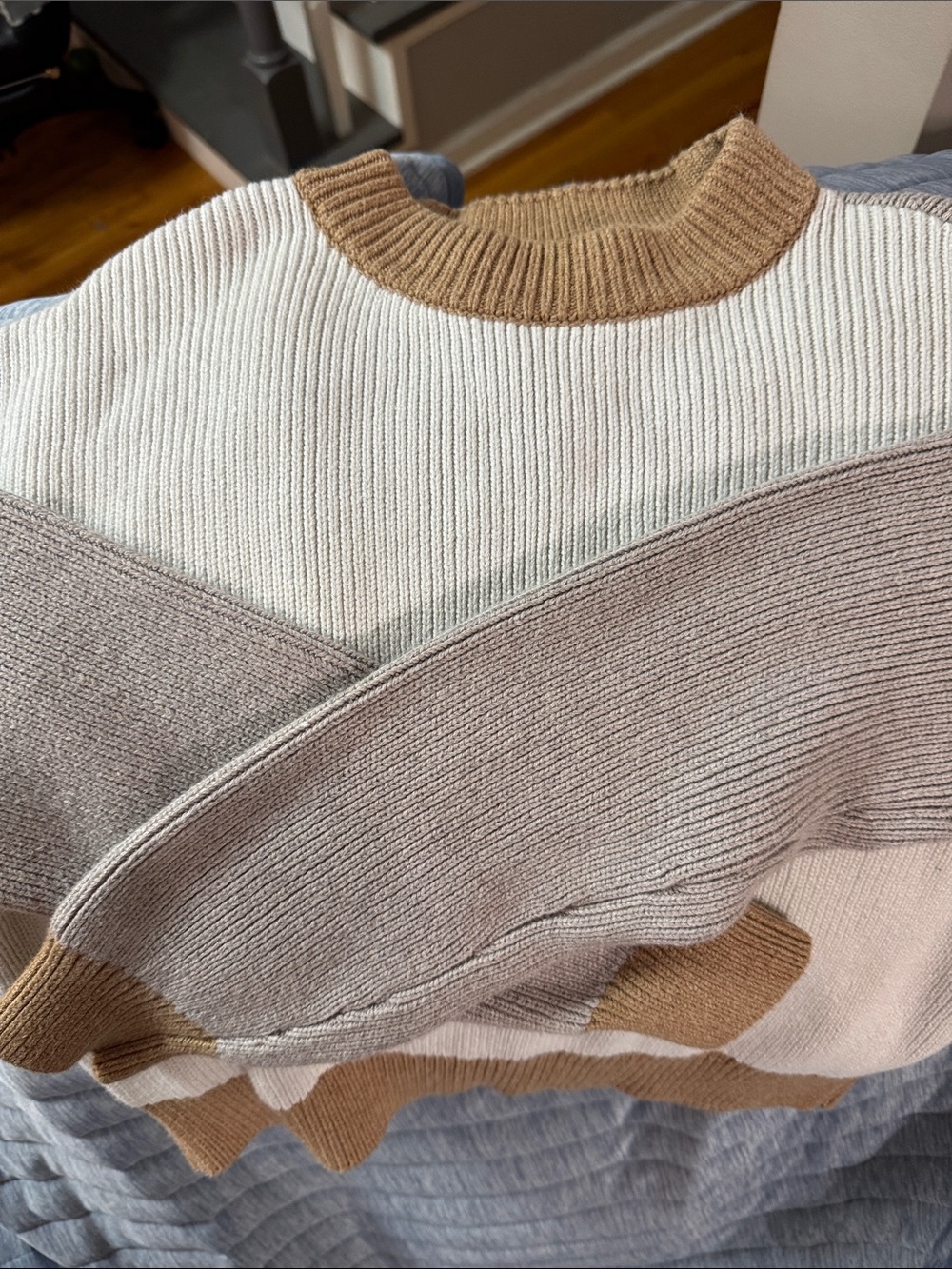 Abercrombie & Fitch Neutral Tone Colorblock Crewneck Sweater